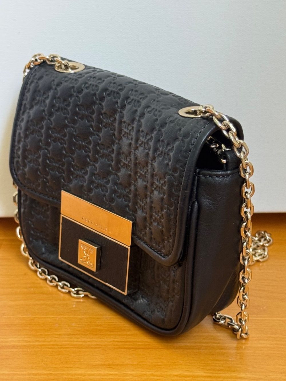 Coccinelle Black Embossed Leather Chain Shoulder Cross odyssey Bag Dust Bag